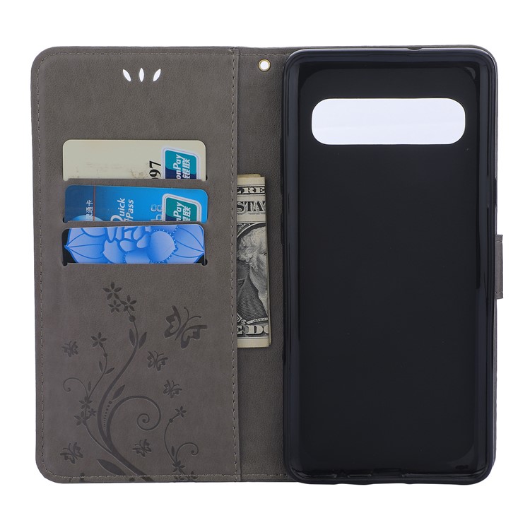 For Samsung Galaxy S10 5G Imprint Butterfly Flower Leather Wallet Case Cover Phone - Grey-3