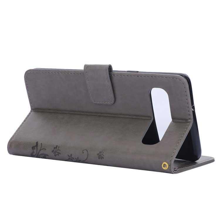 For Samsung Galaxy S10 5G Imprint Butterfly Flower Leather Wallet Case Cover Phone - Grey-5