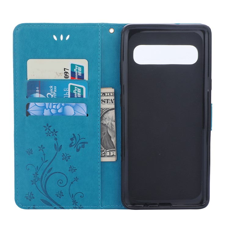 For Samsung Galaxy S10 5G Imprint Butterfly Flower Leather Wallet Case Cover Phone - Blue-3