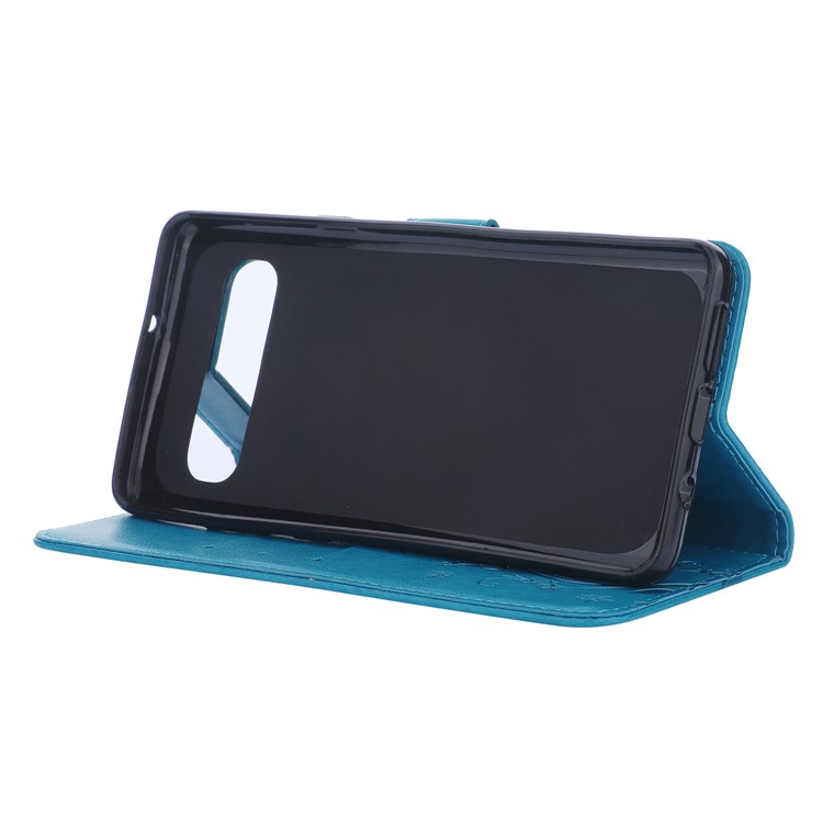 For Samsung Galaxy S10 5G Imprint Butterfly Flower Leather Wallet Case Cover Phone - Blue-4