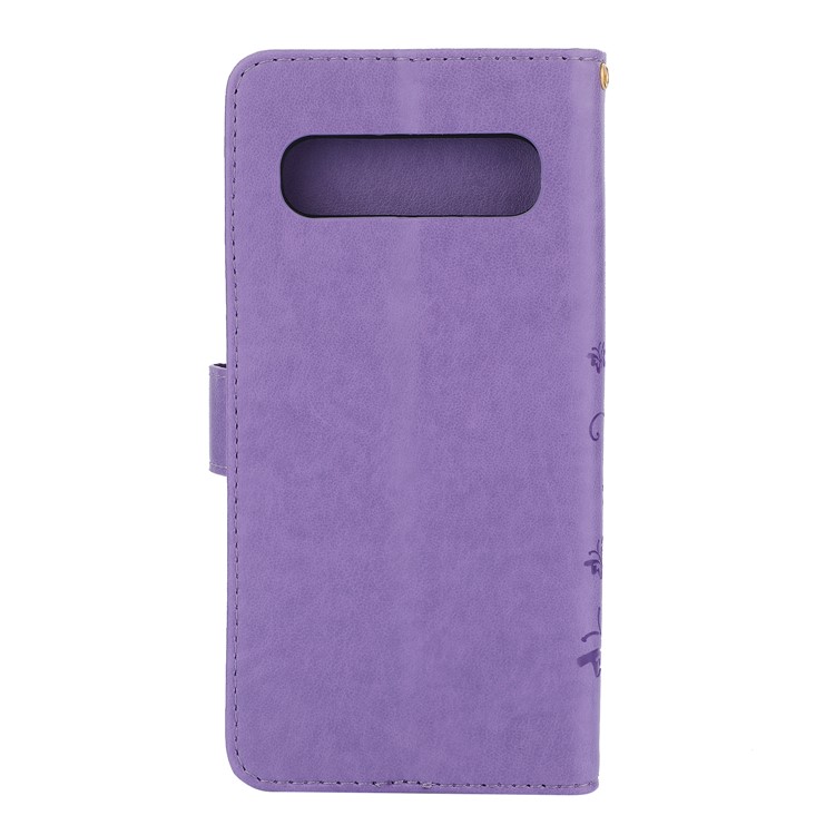 For Samsung Galaxy S10 5G Imprint Butterfly Flower Leather Wallet Case Cover Phone - Purple-2