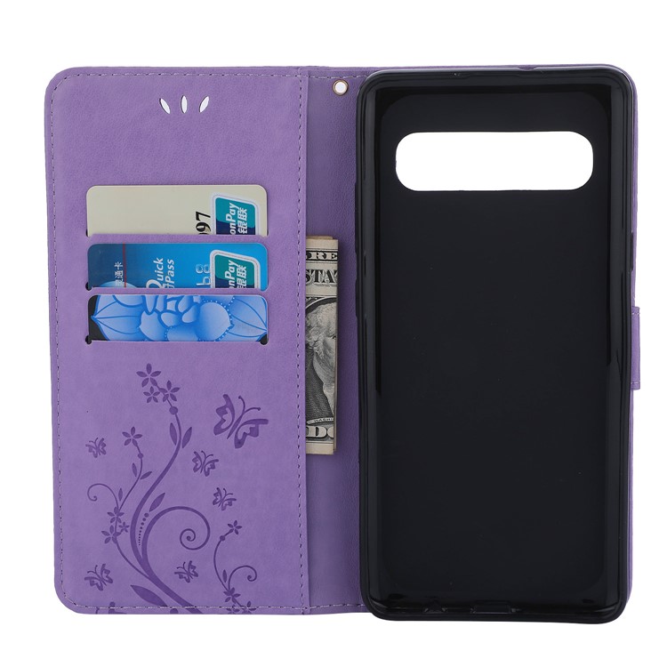 For Samsung Galaxy S10 5G Imprint Butterfly Flower Leather Wallet Case Cover Phone - Purple-3