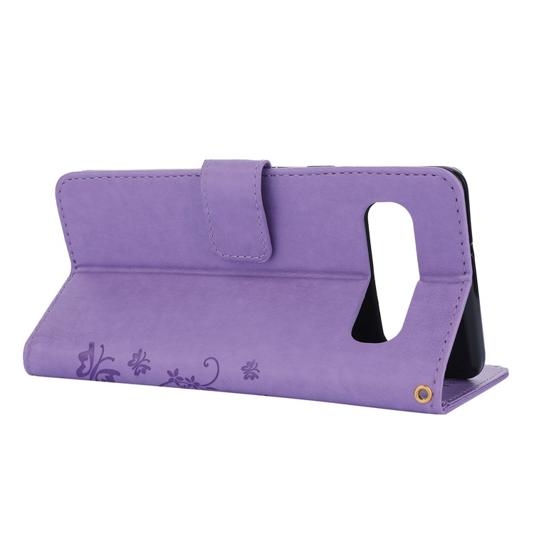For Samsung Galaxy S10 5G Imprint Butterfly Flower Leather Wallet Case Cover Phone - Purple-5