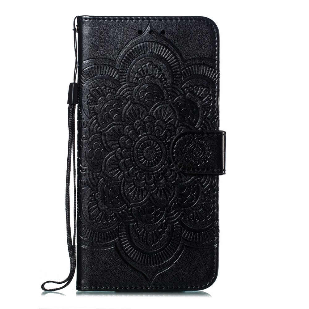 For Samsung Galaxy A50 Imprint Mandala Flower Leather Wallet Case Phone Cover - Black-2