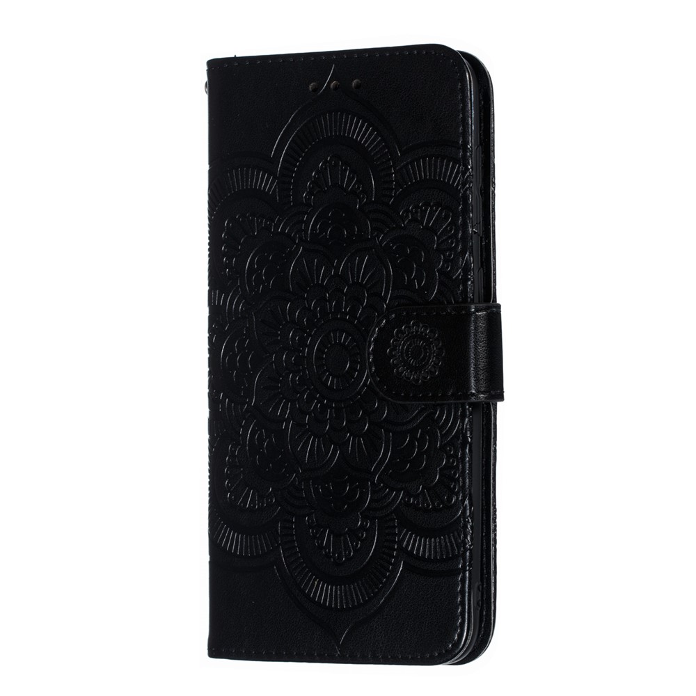 Para Samsung Galaxy A50 Impressão Mandala Flor Carteira De Couro Caso Tampa Do Telefone - Preto-3