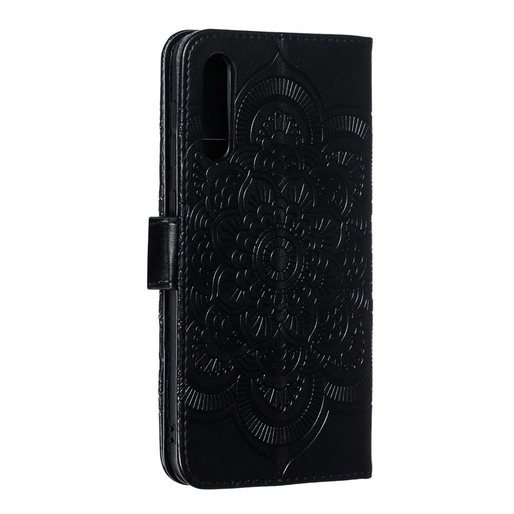 For Samsung Galaxy A50 Imprint Mandala Flower Leather Wallet Case Phone Cover - Black-4