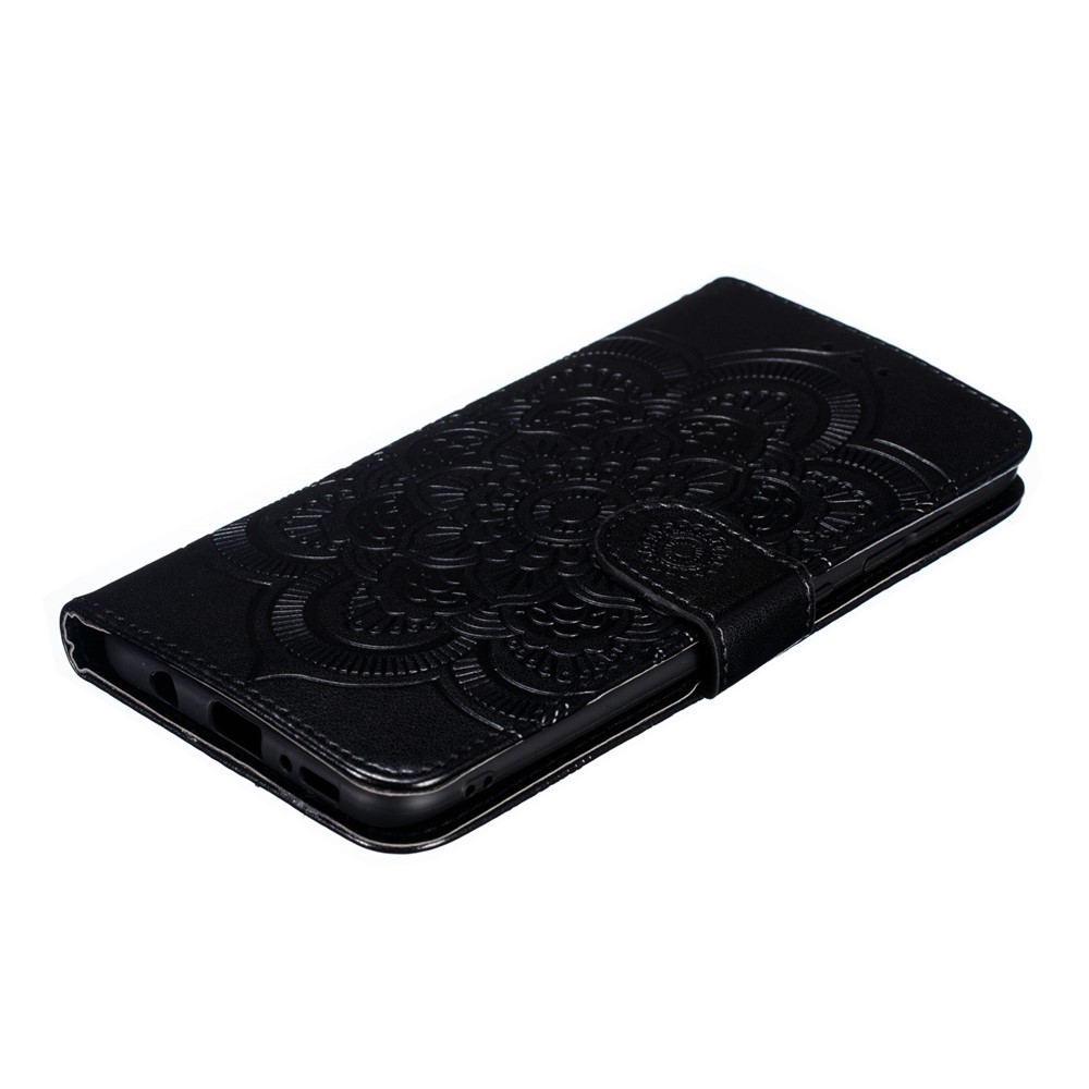 For Samsung Galaxy A50 Imprint Mandala Flower Leather Wallet Case Phone Cover - Black-5