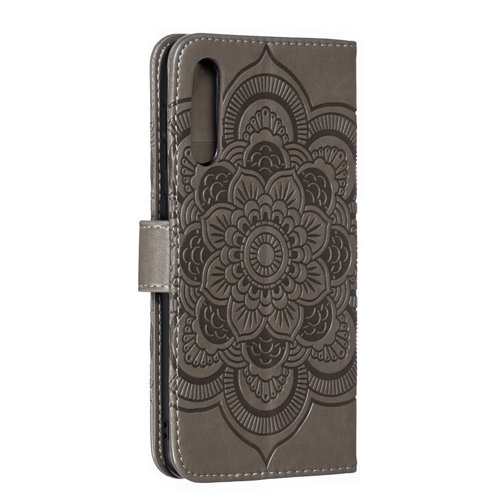 For Samsung Galaxy A50/A50s/A30s Imprint Mandala Flower Leather Wallet Case Phone Cover - Grey-4