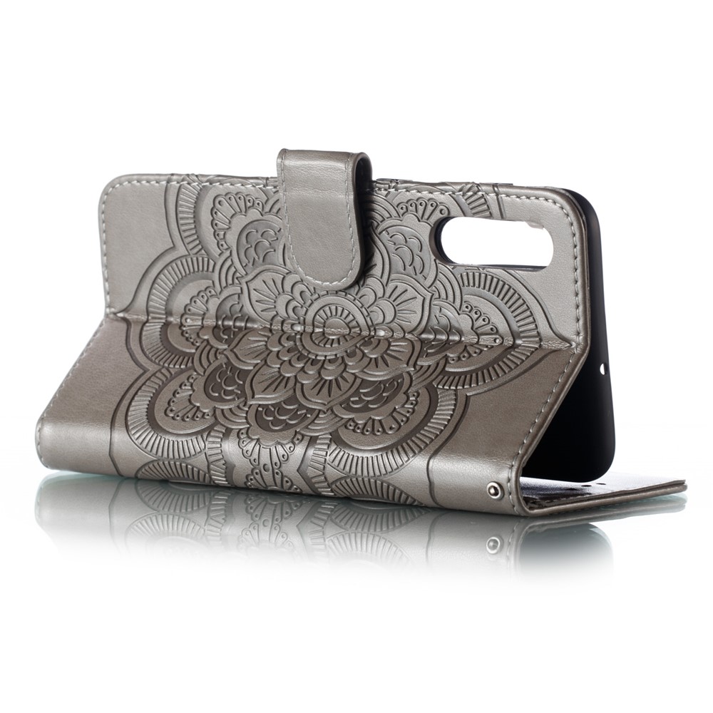 For Samsung Galaxy A50/A50s/A30s Imprint Mandala Flower Leather Wallet Case Phone Cover - Grey-7