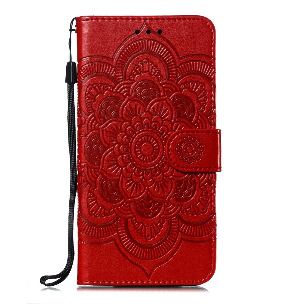 Pour Samsung Galaxy A50 / A50s / A30s Imprint Mandala Fleur en Cuir de Portefeuille Couverture de Téléphone - Rouge-2