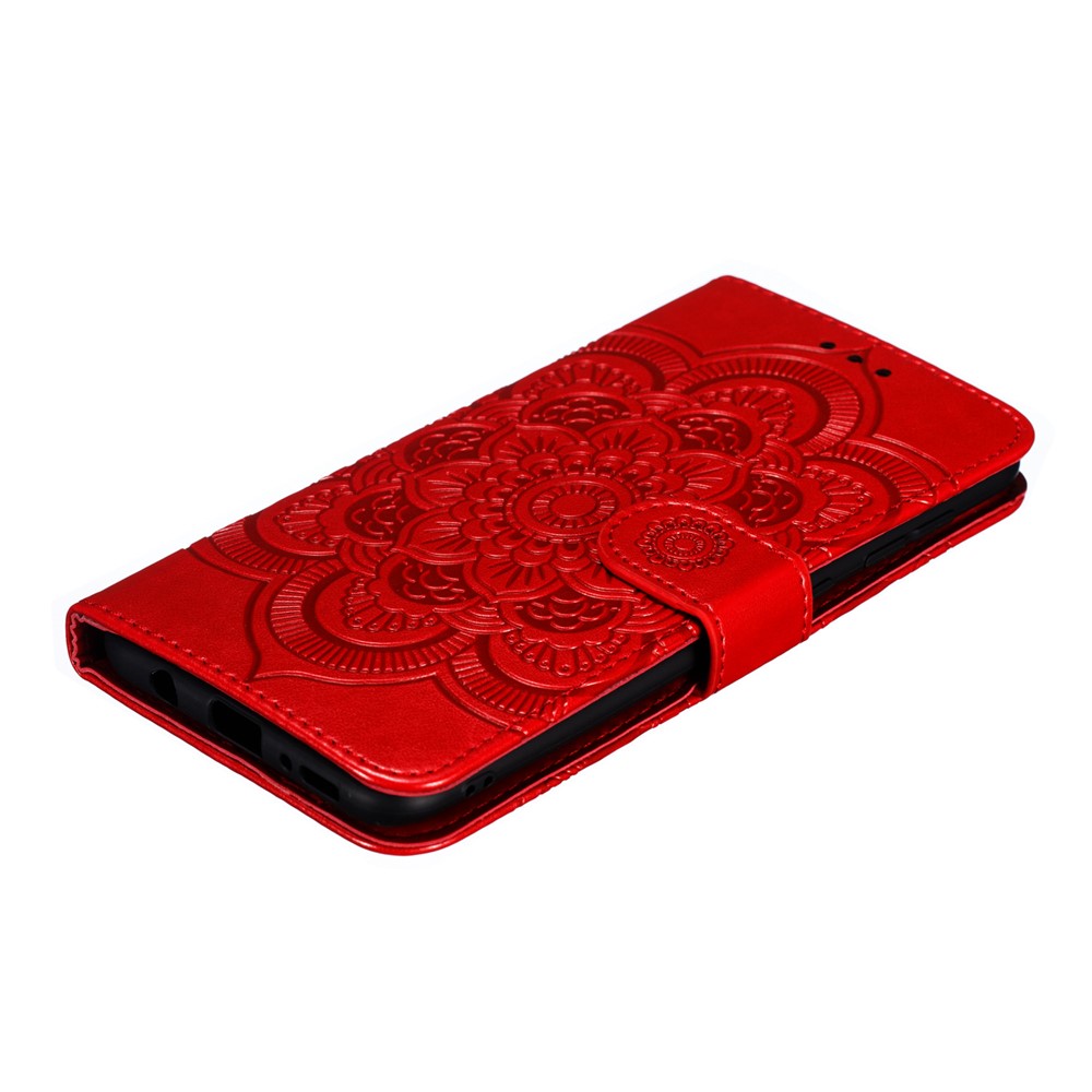 Pour Samsung Galaxy A50 / A50s / A30s Imprint Mandala Fleur en Cuir de Portefeuille Couverture de Téléphone - Rouge-5