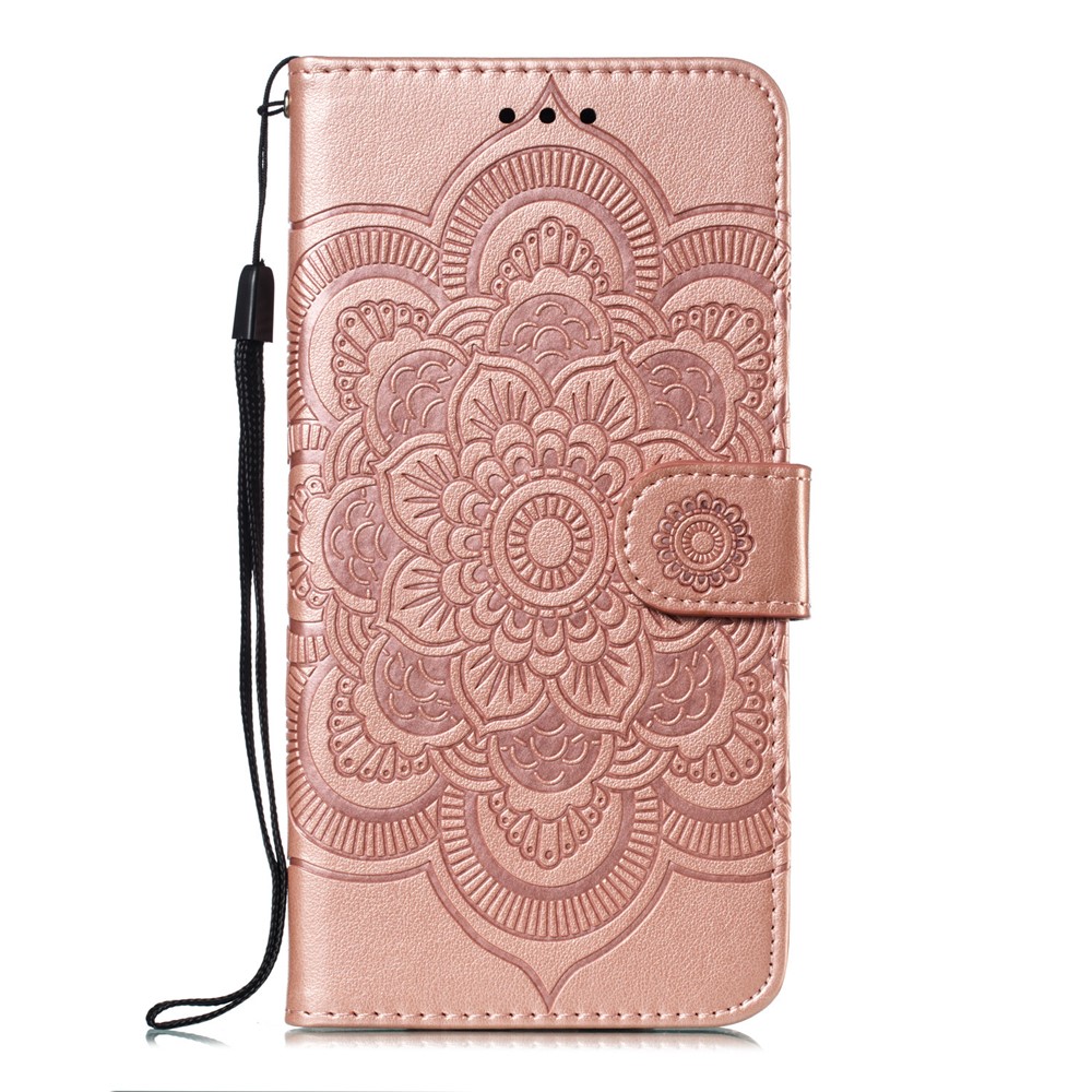 For Samsung Galaxy A50/A50s/A30s Imprint Mandala Flower Leather Wallet Case Phone Cover - Rose Gold-2