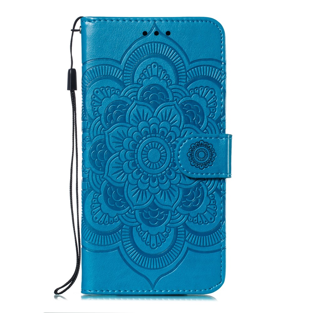 Para Samsung Galaxy A50 Impressão Mandala Flor Carteira De Couro Caso Tampa Do Telefone - Azul-2