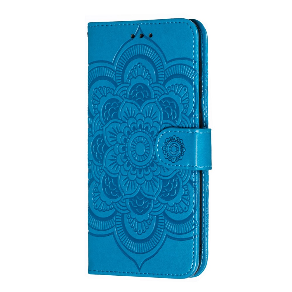 Para Samsung Galaxy A50 Impressão Mandala Flor Carteira De Couro Caso Tampa Do Telefone - Azul-3