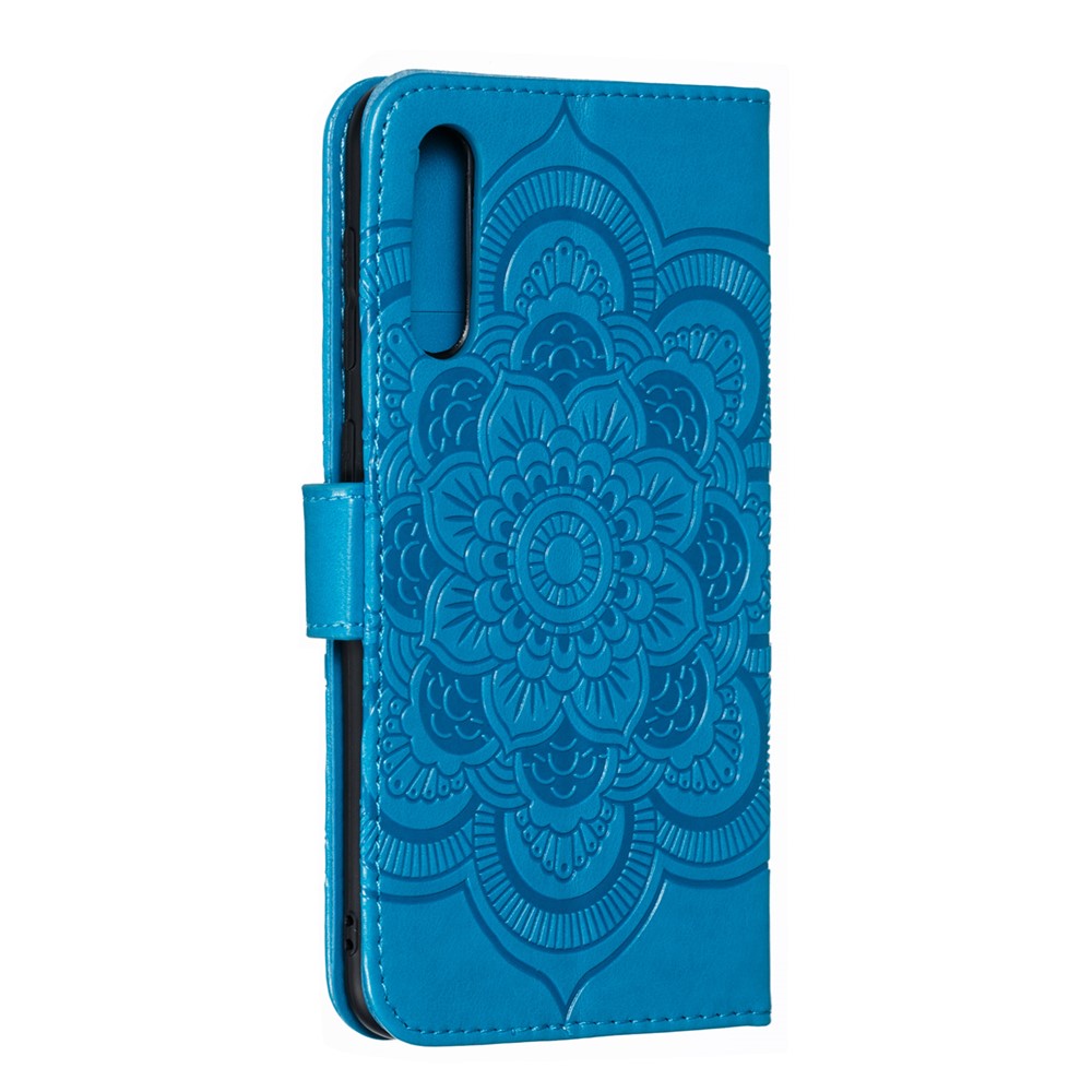 Para Samsung Galaxy A50 Impressão Mandala Flor Carteira De Couro Caso Tampa Do Telefone - Azul-4