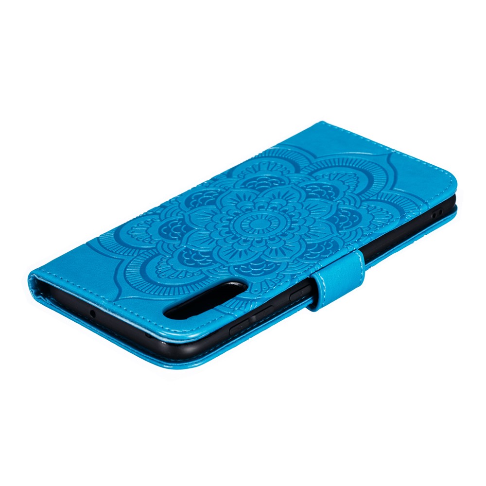 Para Samsung Galaxy A50 Impressão Mandala Flor Carteira De Couro Caso Tampa Do Telefone - Azul-6