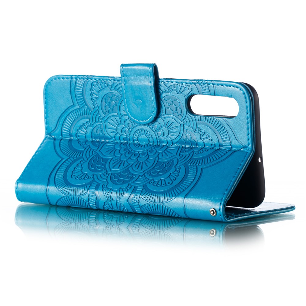 Para Samsung Galaxy A50 Impressão Mandala Flor Carteira De Couro Caso Tampa Do Telefone - Azul-7