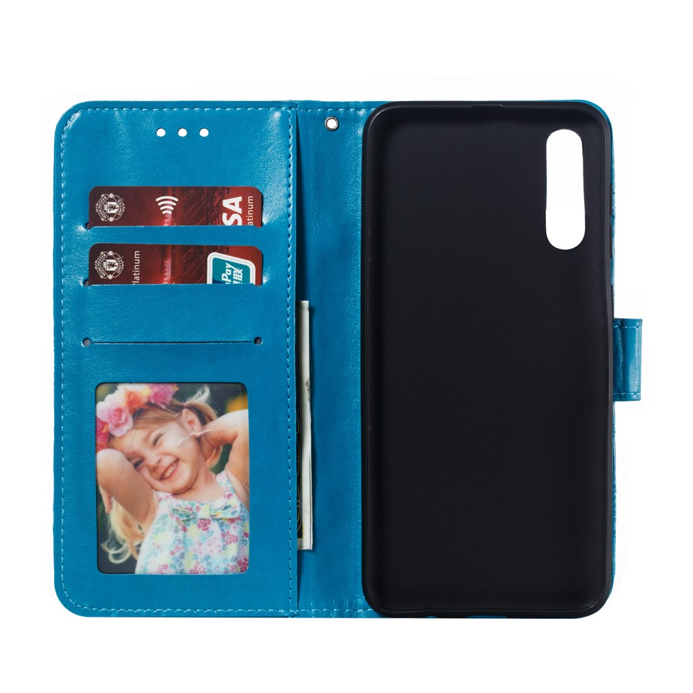 Para Samsung Galaxy A50 Impressão Mandala Flor Carteira De Couro Caso Tampa Do Telefone - Azul-9