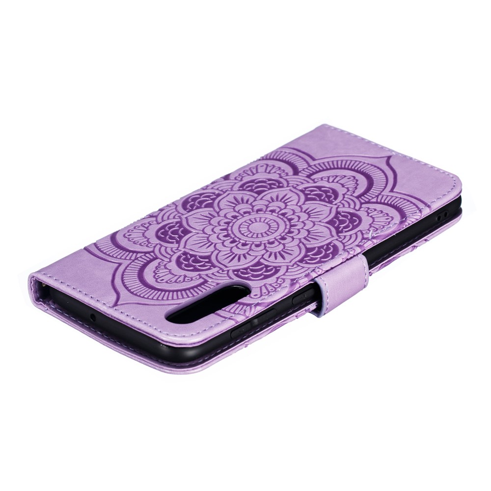 For Samsung Galaxy A50/A50s/A30s Imprint Mandala Flower Leather Wallet Case Phone Cover - Purple-6