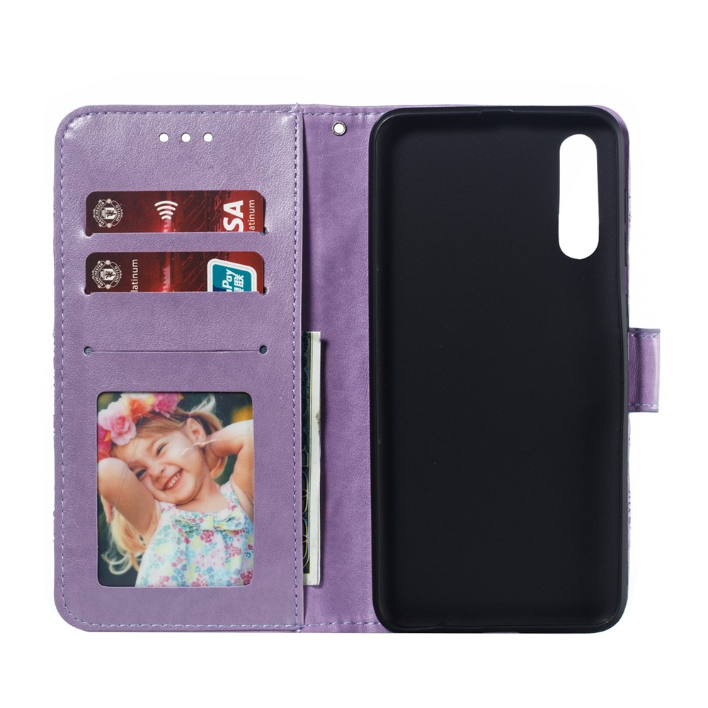For Samsung Galaxy A50/A50s/A30s Imprint Mandala Flower Leather Wallet Case Phone Cover - Purple-9