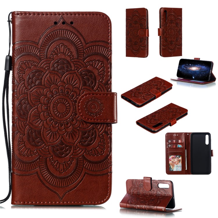Para Samsung Galaxy A50 Impressão Mandala Flor Carteira De Couro Caso Tampa Do Telefone - Castanho-1