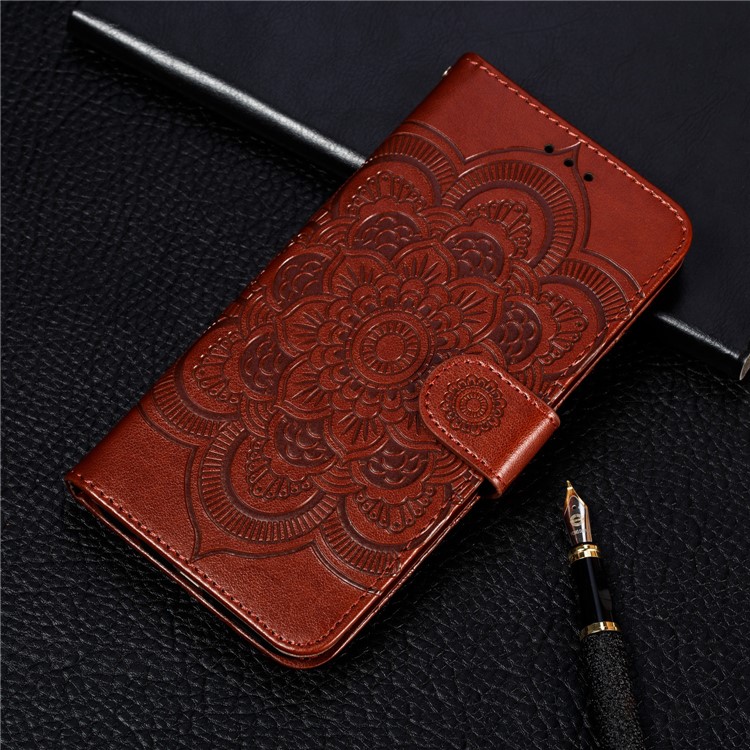 Pour Samsung Galaxy A50 / A50s / A30s Imprint Mandala Fleur en Cuir de Portefeuille Couverture de Téléphone - Brun-11