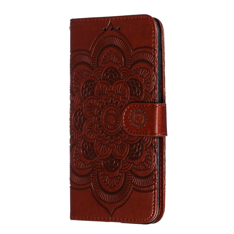 Pour Samsung Galaxy A50 / A50s / A30s Imprint Mandala Fleur en Cuir de Portefeuille Couverture de Téléphone - Brun-3