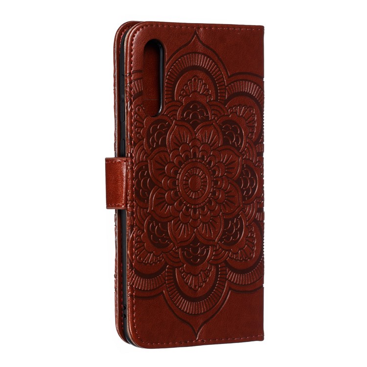 Pour Samsung Galaxy A50 / A50s / A30s Imprint Mandala Fleur en Cuir de Portefeuille Couverture de Téléphone - Brun-4