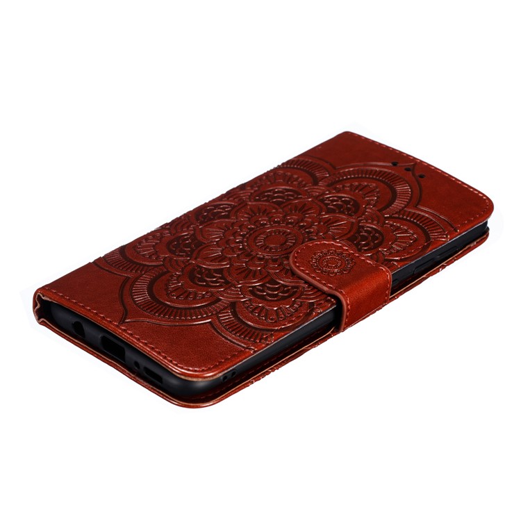 Pour Samsung Galaxy A50 / A50s / A30s Imprint Mandala Fleur en Cuir de Portefeuille Couverture de Téléphone - Brun-5