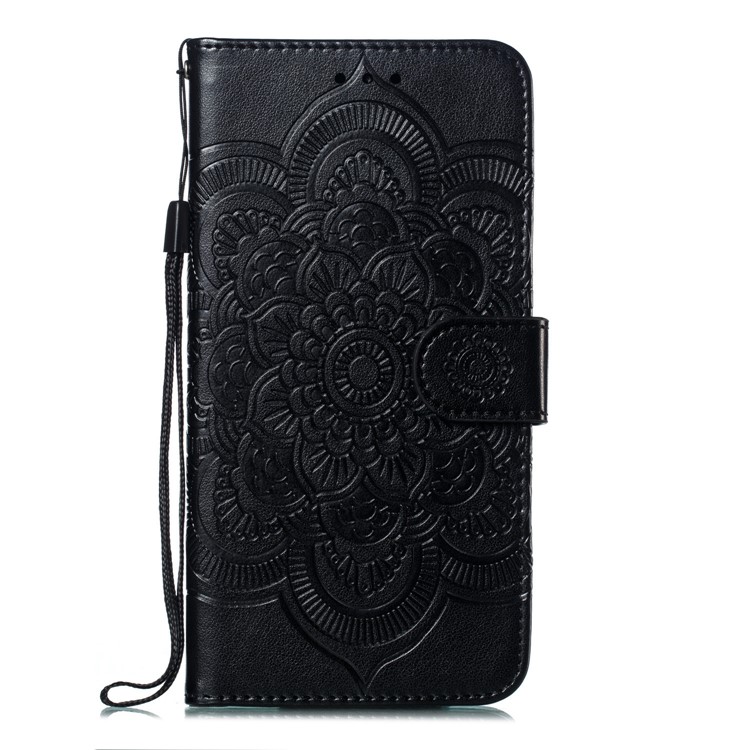 For Samsung Galaxy M10 Imprint Mandala Flower Wallet Leather Cover Phone Case - Black-2