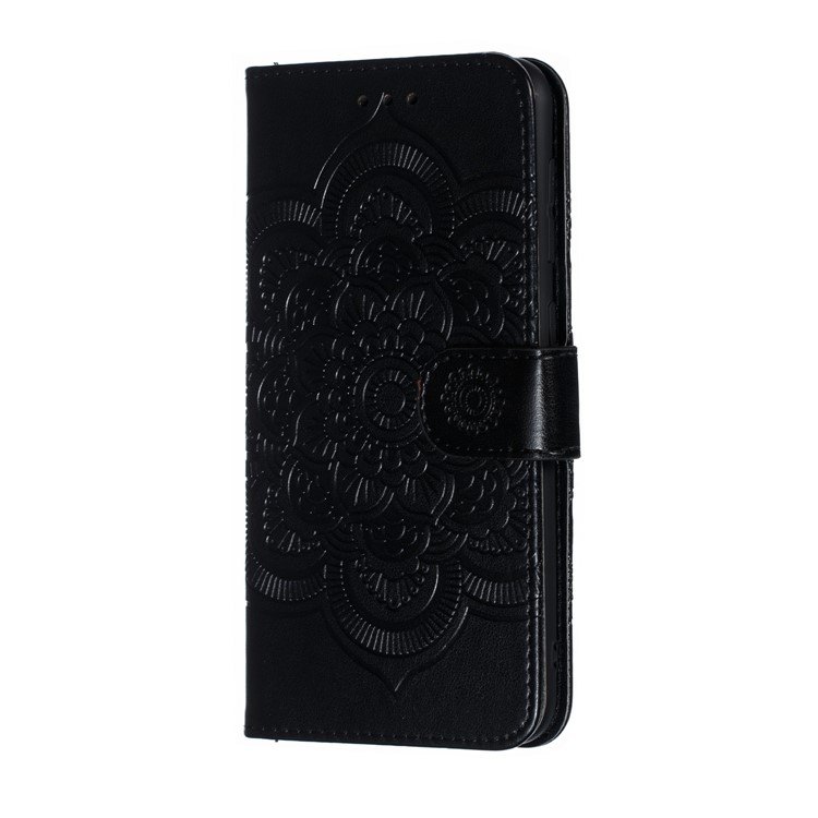 For Samsung Galaxy M10 Imprint Mandala Flower Wallet Leather Cover Phone Case - Black-3