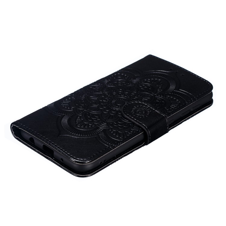 For Samsung Galaxy M10 Imprint Mandala Flower Wallet Leather Cover Phone Case - Black-5