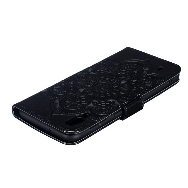 For Samsung Galaxy M10 Imprint Mandala Flower Wallet Leather Cover Phone Case - Black-6