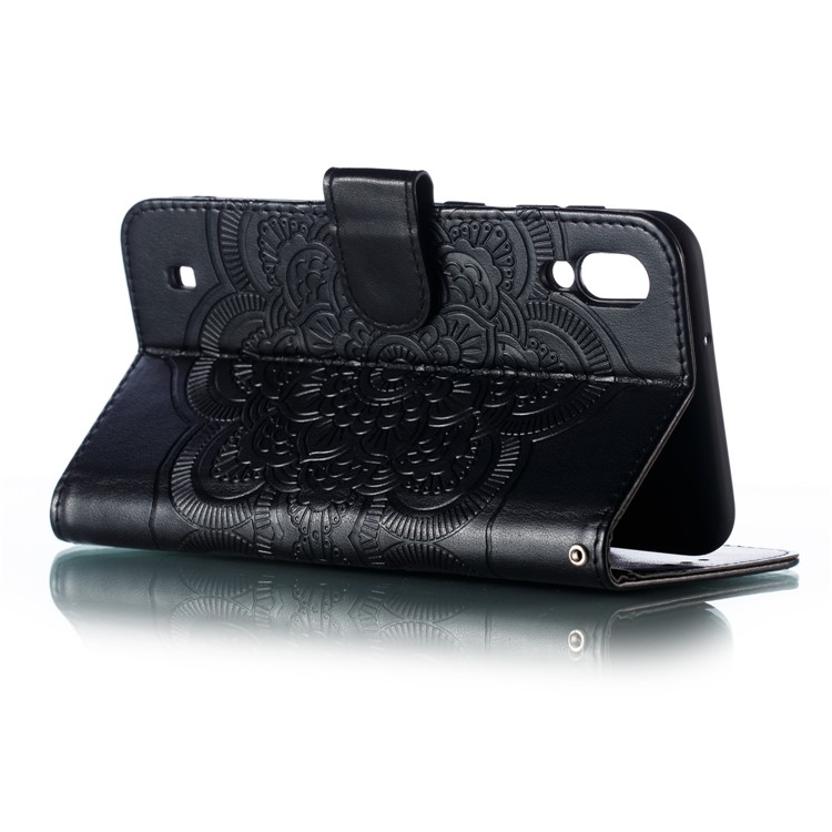 For Samsung Galaxy M10 Imprint Mandala Flower Wallet Leather Cover Phone Case - Black-7