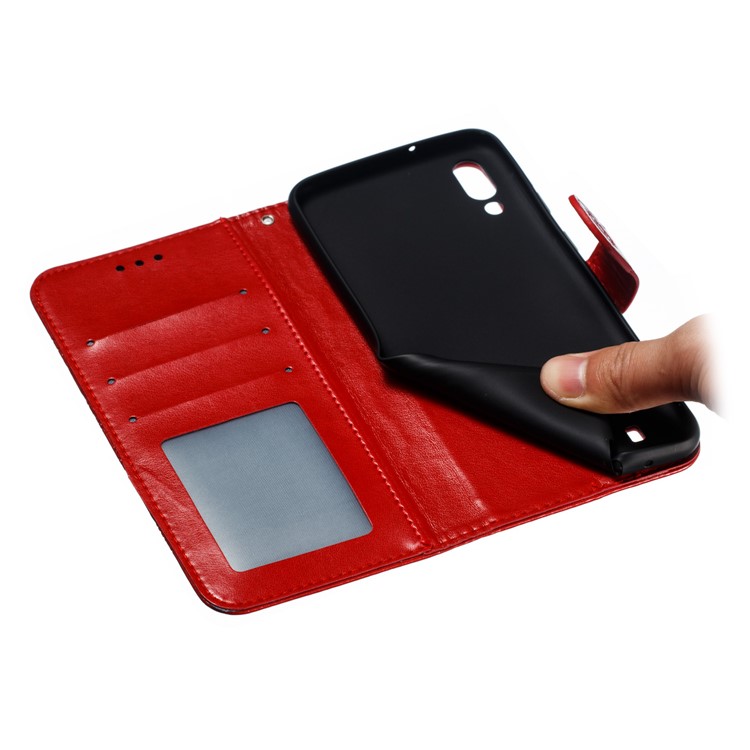 For Samsung Galaxy M10 Imprint Mandala Flower Wallet Leather Cover Phone Case - Red-10