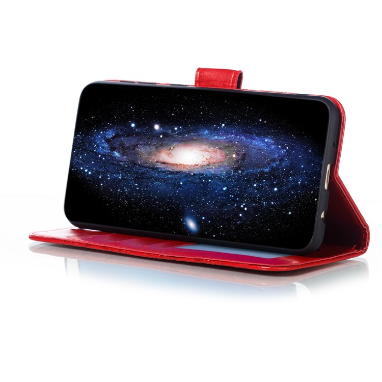 For Samsung Galaxy M10 Imprint Mandala Flower Wallet Leather Cover Phone Case - Red-8