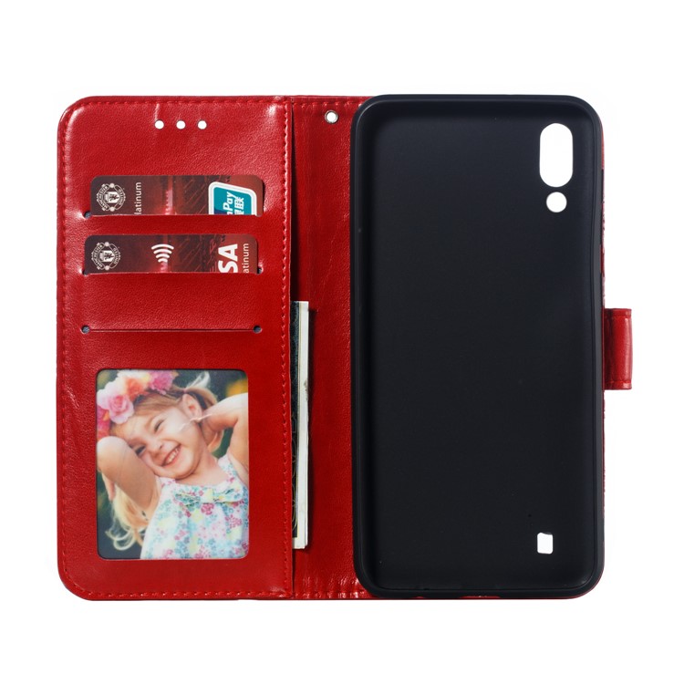 For Samsung Galaxy M10 Imprint Mandala Flower Wallet Leather Cover Phone Case - Red-9