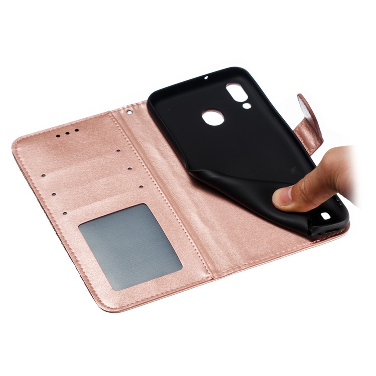 For Samsung Galaxy M10 Imprint Mandala Flower Wallet Leather Cover Phone Case - Rose Gold-10