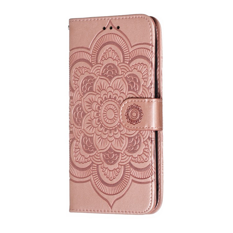 For Samsung Galaxy M10 Imprint Mandala Flower Wallet Leather Cover Phone Case - Rose Gold-3