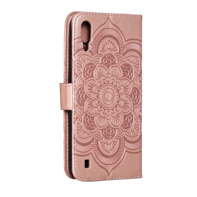 For Samsung Galaxy M10 Imprint Mandala Flower Wallet Leather Cover Phone Case - Rose Gold-4