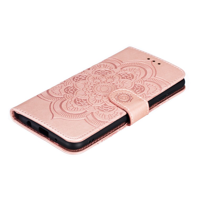 For Samsung Galaxy M10 Imprint Mandala Flower Wallet Leather Cover Phone Case - Rose Gold-5