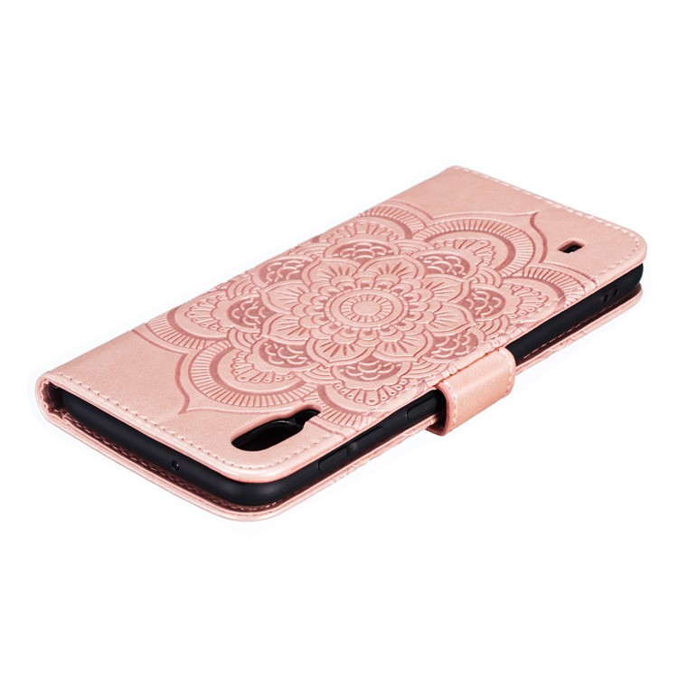 For Samsung Galaxy M10 Imprint Mandala Flower Wallet Leather Cover Phone Case - Rose Gold-6