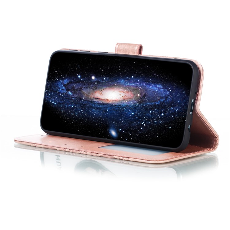 For Samsung Galaxy M10 Imprint Mandala Flower Wallet Leather Cover Phone Case - Rose Gold-8