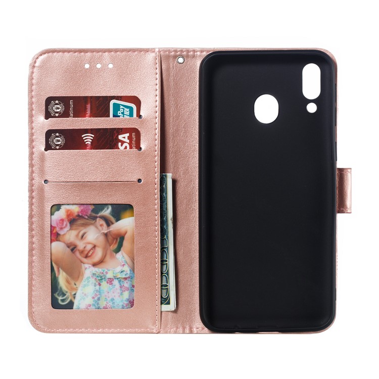 For Samsung Galaxy M10 Imprint Mandala Flower Wallet Leather Cover Phone Case - Rose Gold-9