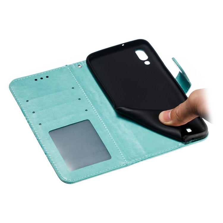 For Samsung Galaxy M10 Imprint Mandala Flower Wallet Leather Cover Phone Case - Green-10