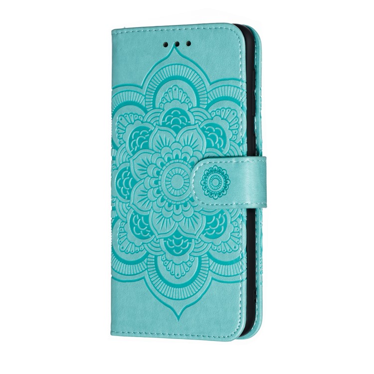 For Samsung Galaxy M10 Imprint Mandala Flower Wallet Leather Cover Phone Case - Green-3