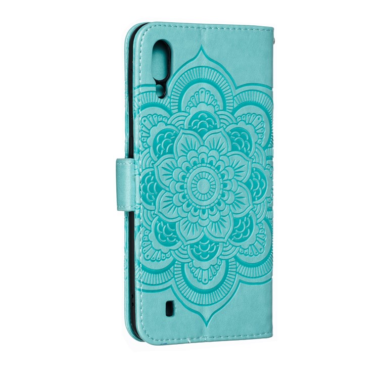For Samsung Galaxy M10 Imprint Mandala Flower Wallet Leather Cover Phone Case - Green-4