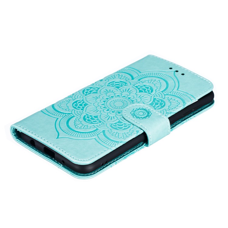 For Samsung Galaxy M10 Imprint Mandala Flower Wallet Leather Cover Phone Case - Green-5