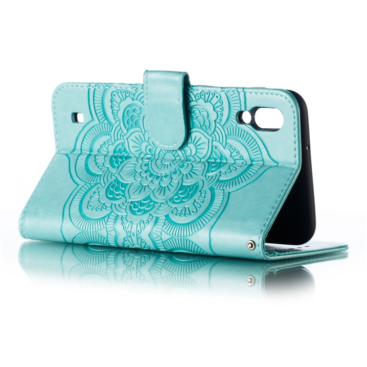 For Samsung Galaxy M10 Imprint Mandala Flower Wallet Leather Cover Phone Case - Green-7