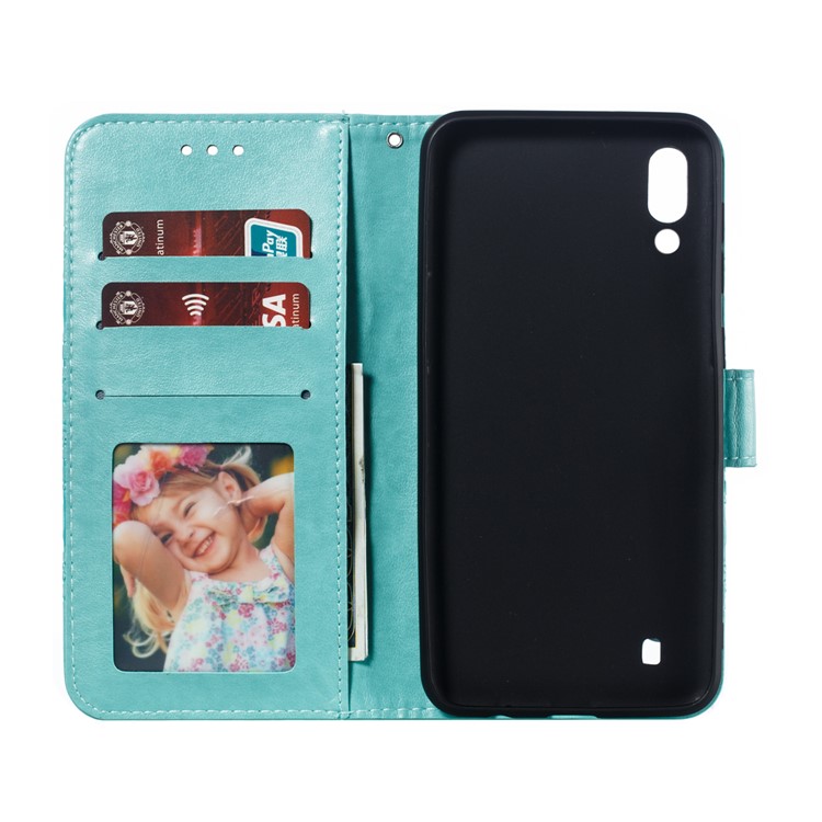 For Samsung Galaxy M10 Imprint Mandala Flower Wallet Leather Cover Phone Case - Green-9